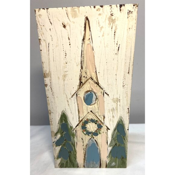 Rustic Canvas Church-Inspired Wooden Wall Art With Pine Trees - Picture 1 of 4
